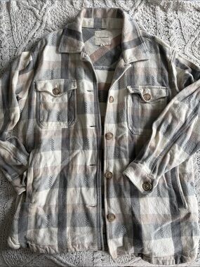 Lucky Brand Plaid Button-Front Shacket - Beige, Gray, Cream, Pink